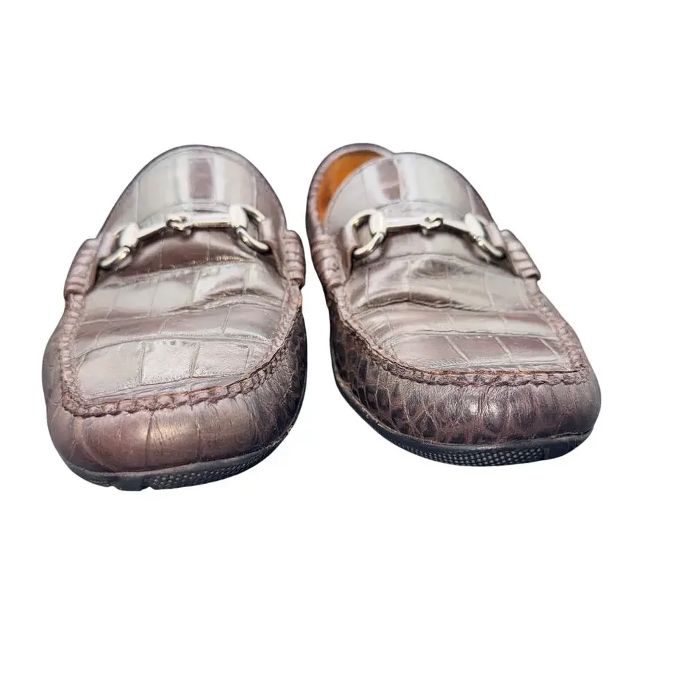 Peter Millar Brown Croc Embossed Bit Loafers Men’s 8.5M Made In Brazil